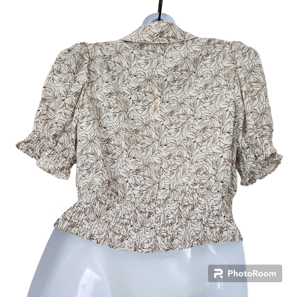 Papermoon NWT Collared V-Neck Henley Crop Blouse-Shirred Waist & Sleeves L - Picture 11 of 12